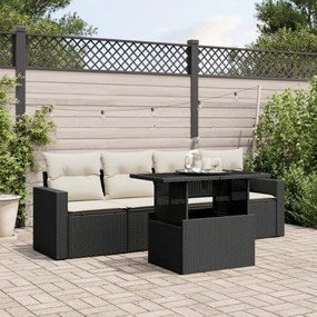 Set divani da giardino 5 pz con cuscini in polyrattan nero