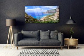 Quadro in vetro acrilico Paesaggio di montagna della spiaggia del mare 100x50 cm