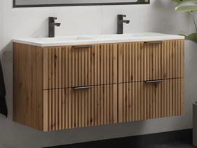 Mobile per bagno sospeso con scanalature e lavabo da incasso 120 cm Naturale chiaro - ZEVARA