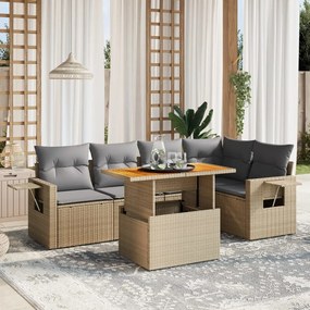 Set divano da giardino 6 pz con cuscini beige in polyrattan