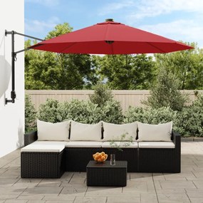 Ombrellone A Parete Con Led Rosso Chiaro 290 Cm /