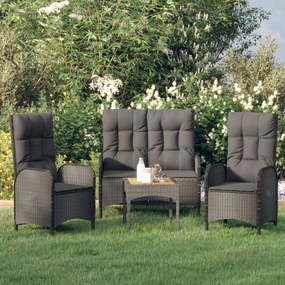 Set Da Pranzo Da Giardino 3 Pz Con Cuscini Nero İn Polyrattan /