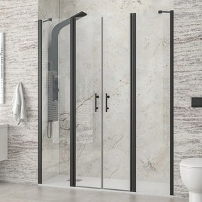 Kamalu - porta doccia nera 135 cm doppio battente e ante fisse | kpx7000n