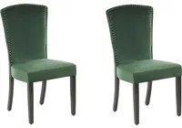 Set di 2 sedie da pranzo in velluto verde con schienale alto design retr con finiture in argento a forma di chiodo