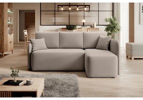 Divano angolare beige allungabile/con contenitore (con penisola a destra/con chaise lounge) e rivestimento in velluto Hadson – ELTAP