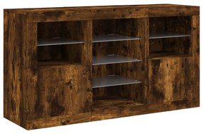 Credenza con Luci LED Rovere Fumo 123x37x67 cm