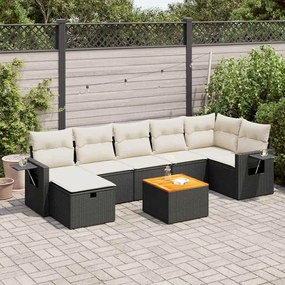 Set divani da giardino con cuscini 8 pz nero in polyrattan