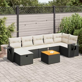 Set divani da giardino con cuscini 8 pz nero in polyrattan