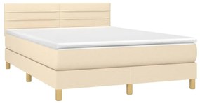 Letto a molle con materasso e led crema 140x190 cm in tessuto