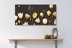 Quadro su tela – Tulipani con motivo dorato