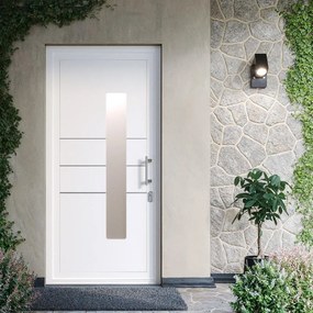 Portoncino d'ingresso DOLCETTI in PVC pannello bugnato mod.197 con vetro L 90 x H 210 cm in PVC bianco, apertura spingere a destra, falso telaio non incluso