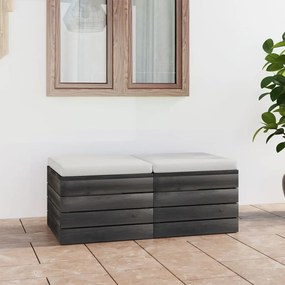 Pouf Da Giardino Su Pallet 2 Pz Con Cuscini İn Massello Di Pino /
