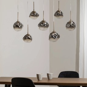 Lucea Lampada a sospensione Herman, a 7 luci, color oro, lunghezza 97 cm, vetro