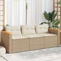 Divano da Giardino con Cuscini a 3 Posti Beige in Polyrattan 365831