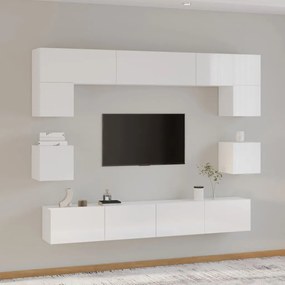 Set mobili porta tv 8pz bianco lucido in legno multistrato