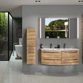 Mobile bagno sospeso con lavabo L 130 x H 48 x P 48 cm quercia 4 cassetti per doppia vasca Imagine