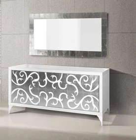 Credenza da 180 cm  in legno bianco decorata argento