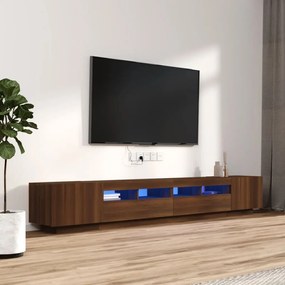 Set mobili tv 3pz con luci led rovere marrone legno multistrato