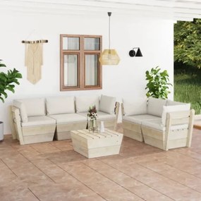 Set Divani da Giardino su Pallet 6 pz con Cuscini Legno Abete