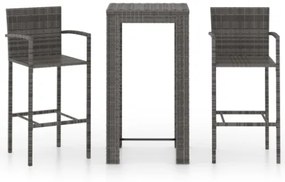 Set Bar da Giardino 3 pz con Braccioli in Polyrattan Grigio