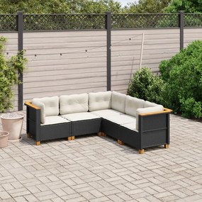 Set divani da giardino 5 pz con cuscini in polyrattan nero