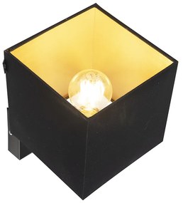 Lampada da parete nera con USB e paralume quadrato nero - Combi 1