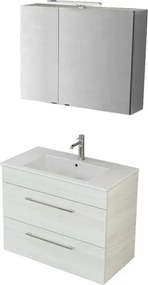 Mobile bagno sospeso 80 cm bianco legno con specchio contenitore Smart