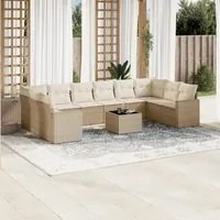 Set Divani da Giardino 11 pz con Cuscini Beige in Polyrattan 3219468