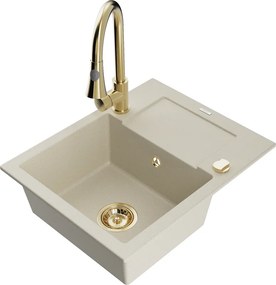 Mexen Enzo lavello in granito a 1 vasca con scolapiatti e rubinetto da cucina Elia, beige - 6506-69-670101-50