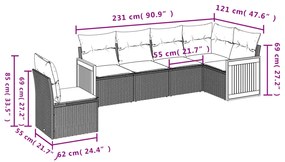 Set Divano da Giardino 6 pz con Cuscini Nero in Polyrattan