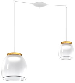 Lampadario Contemporaneo Drum Metallo Bianco Vetro Oro 2 Luci Led 8-16W Calda