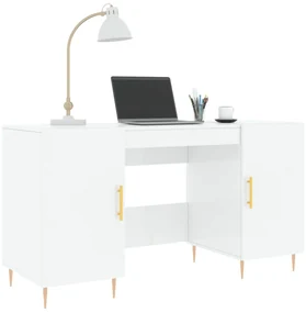 Scrivania bianco lucido 140x50x75 cm in legno multistrato