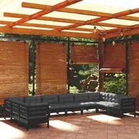 Set Divani da Giardino 10 pz con Cuscini Neri in Legno di Pino 3097335