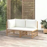 Set Salotto da Giardino 2pz con Cuscini Bianco Crema in Bamb 362298