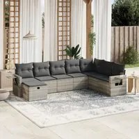 Set Divano da Giardino 8pz con Cuscini Grigio Chiaro Polyrattan 3263898