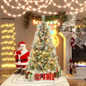 Costway Albero di Natale pre-illuminato, Albero artificiale con cerniere luci LED 8 modalità di illuminazione 2 Dimensioni