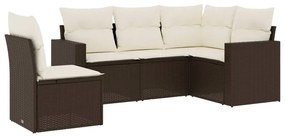 Set divano da giardino 5 pz con cuscini marrone in polyrattan