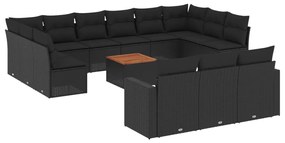 Set divani da giardino 14pz con cuscini in polyrattan nero