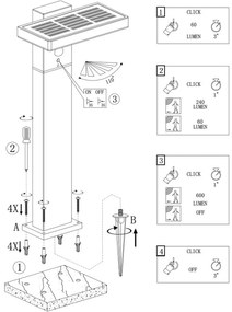 Paletto da giardino Solare Nero 100cm con Sensore di Mov. e Picchetto Colore Bianco Naturale 4.000K