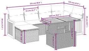 Set divani da giardino con cuscini 7pz nero polyrattan