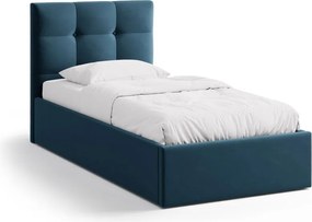 Letto singolo imbottito blu con contenitore con rete inclusa 90x200 cm Phaedra – Micadoni