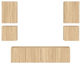 Mobili tv a muro 6pz rovere sonoma in legno multistrato
