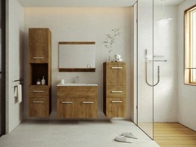 SALDI -  Mobile per bagno sospeso con lavabo singolo, colonne e specchio 60 cm Naturale scuro - CLAUDIA II