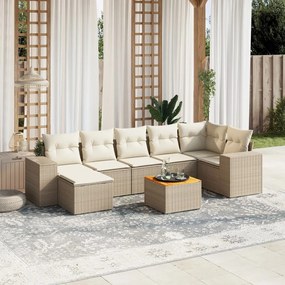 Set divano da giardino 8 pz con cuscini beige in polyrattan