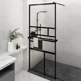 Parete Doccia Walk İn Mensola Nera 90x195cm Vetro Esg Alluminio /
