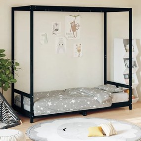 Giroletto Per Bambini Nero 80x200 Cm İn Legno Massello Di Pino /
