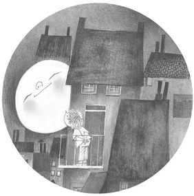 KEK Amsterdam Carta da parati panoramica Moonlight Circle - Schwarzweiß - Durchmesser 1,425m