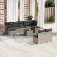 Set Divano da Giardino 10 pz con Cuscini Grigio in Polyrattan 3218280