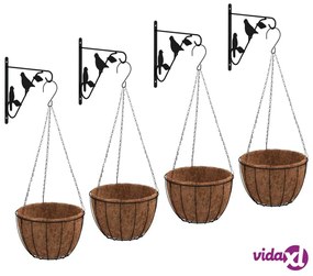 vidaXL Ganci per Cesti Pensili con Fioriere 4 pz Nero in Acciaio