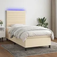 Letto a Molle con Materasso e LED Crema 100x200cm in Tessuto 3134938